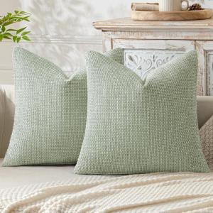 MIULEE Pack of 2 Christmas Couch Throw Pillow Covers 18×18 Inch Neutral Beige Modern Boho Accent Decorative Pillow Covers Soft Chenille Farmhouse Cushion Covers for Home Decor Bed Sofa Living Room(Light Green)
