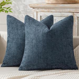 MIULEE Pack of 2 Christmas Couch Throw Pillow Covers 18×18 Inch Neutral Beige Modern Boho Accent Decorative Pillow Covers Soft Chenille Farmhouse Cushion Covers for Home Decor Bed Sofa Living Room(Navy Blue)