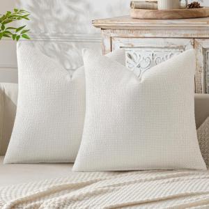 MIULEE Pack of 2 Christmas Couch Throw Pillow Covers 18×18 Inch Neutral Beige Modern Boho Accent Decorative Pillow Covers Soft Chenille Farmhouse Cushion Covers for Home Decor Bed Sofa Living Room(Pure White)