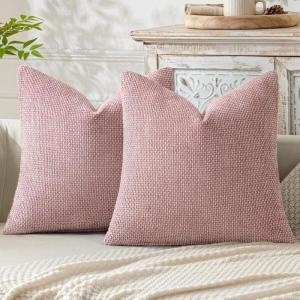 MIULEE Pack of 2 Christmas Couch Throw Pillow Covers 18×18 Inch Neutral Beige Modern Boho Accent Decorative Pillow Covers Soft Chenille Farmhouse Cushion Covers for Home Decor Bed Sofa Living Room(Pink)