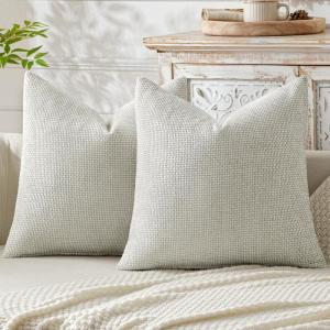 MIULEE Pack of 2 Christmas Couch Throw Pillow Covers 18×18 Inch Neutral Beige Modern Boho Accent Decorative Pillow Covers Soft Chenille Farmhouse Cushion Covers for Home Decor Bed Sofa Living Room(Grey-white)
