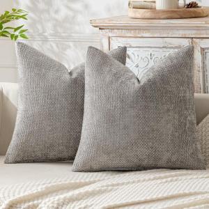 MIULEE Pack of 2 Christmas Couch Throw Pillow Covers 18×18 Inch Neutral Beige Modern Boho Accent Decorative Pillow Covers Soft Chenille Farmhouse Cushion Covers for Home Decor Bed Sofa Living Room(Light Gray)