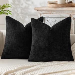 MIULEE Pack of 2 Christmas Couch Throw Pillow Covers 18×18 Inch Neutral Beige Modern Boho Accent Decorative Pillow Covers Soft Chenille Farmhouse Cushion Covers for Home Decor Bed Sofa Living Room(Black)