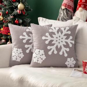 MIULEE Pack of 2 Christmas Decorative Snowflake Throw Pillow Covers Canvas Embroidery Winter Cushion Cases Holiday Decor Soft Pillowcases for Winter Couch Sofa Bedroom Car（Red, 18x18in）(Grey)