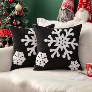 MIULEE Pack of 2 Christmas Decorative Snowflake Throw Pillow Covers Canvas Embroidery Winter Cushion Cases Holiday Decor Soft Pillowcases for Winter Couch Sofa Bedroom Car（Red, 18x18in）(Black)