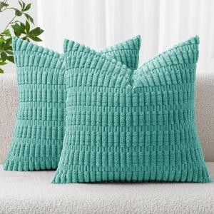 MIULEE Pack of 2 Christmas Red Corduroy Decorative Pillow Covers 18×18 Inch Soft Boho Striped Throw Pillow Covers Modern Farmhouse Home Decor for Sofa Living Room Couch Bed(Aqua Green)