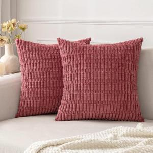 MIULEE Pack of 2 Christmas Red Corduroy Decorative Pillow Covers 18×18 Inch Soft Boho Striped Throw Pillow Covers Modern Farmhouse Home Decor for Sofa Living Room Couch Bed(Cranberry Red)