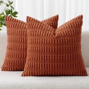 MIULEE Pack of 2 Christmas Red Corduroy Decorative Pillow Covers 18×18 Inch Soft Boho Striped Throw Pillow Covers Modern Farmhouse Home Decor for Sofa Living Room Couch Bed(Rust)
