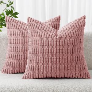MIULEE Pack of 2 Christmas Red Corduroy Decorative Pillow Covers 18×18 Inch Soft Boho Striped Throw Pillow Covers Modern Farmhouse Home Decor for Sofa Living Room Couch Bed(Blush Pink)