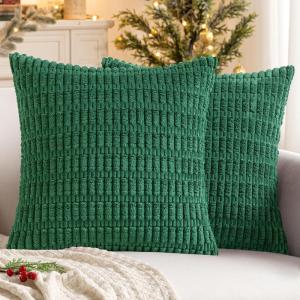 MIULEE Pack of 2 Christmas Red Corduroy Decorative Pillow Covers 18×18 Inch Soft Boho Striped Throw Pillow Covers Modern Farmhouse Home Decor for Sofa Living Room Couch Bed(Green)
