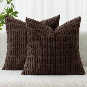 MIULEE Pack of 2 Christmas Red Corduroy Decorative Pillow Covers 18×18 Inch Soft Boho Striped Throw Pillow Covers Modern Farmhouse Home Decor for Sofa Living Room Couch Bed(Dark Brown)