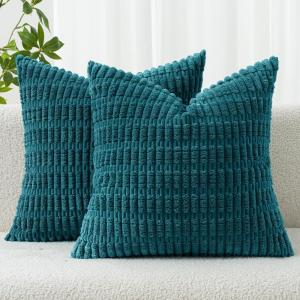 MIULEE Pack of 2 Christmas Red Corduroy Decorative Pillow Covers 18×18 Inch Soft Boho Striped Throw Pillow Covers Modern Farmhouse Home Decor for Sofa Living Room Couch Bed(Teal)