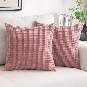 MIULEE Pack of 2 Corduroy Soft Soild Decorative Square Throw Pillow Covers Set Cushion Case for Sofa Bedroom Car 12×20 Inch Inch 30 x 50 cm(Blush Pink)
