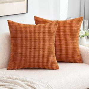 MIULEE Pack of 2 Corduroy Soft Soild Decorative Square Throw Pillow Covers Set Cushion Case for Sofa Bedroom Car 12×20 Inch Inch 30 x 50 cm(Burnt Orange)