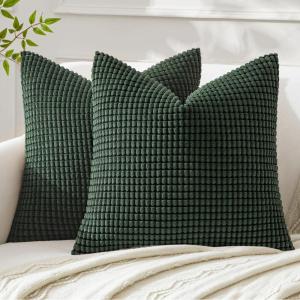 MIULEE Pack of 2 Corduroy Soft Soild Decorative Square Throw Pillow Covers Set Cushion Case for Sofa Bedroom Car 12×20 Inch Inch 30 x 50 cm(Dark Green)