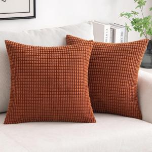 MIULEE Pack of 2 Corduroy Soft Soild Decorative Square Throw Pillow Covers Set Cushion Case for Sofa Bedroom Car 12×20 Inch Inch 30 x 50 cm(Dark Rust)