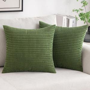 MIULEE Pack of 2 Corduroy Soft Soild Decorative Square Throw Pillow Covers Set Cushion Case for Sofa Bedroom Car 12×20 Inch Inch 30 x 50 cm(Moss Green)