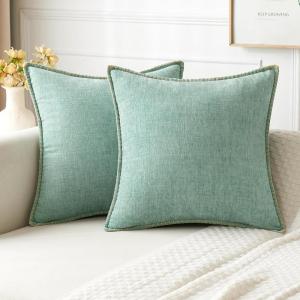MIULEE Pack of 2 Couch Throw Pillow Covers 18×18 Inch Coastal Aqua Blue Farmhouse Decorative Pillow Covers with Stitched Edge Soft Chenille Solid Dyed Spring Pillow Covers for Sofa Bed Living Room(Aqua Green)