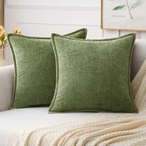 MIULEE Pack of 2 Couch Throw Pillow Covers 18×18 Inch Coastal Aqua Blue Farmhouse Decorative Pillow Covers with Stitched Edge Soft Chenille Solid Dyed Spring Pillow Covers for Sofa Bed Living Room(Sage Green)