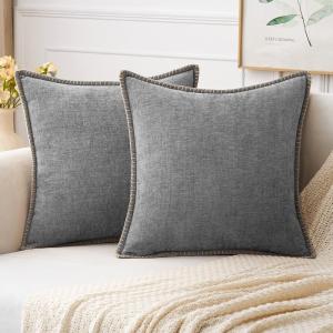 MIULEE Pack of 2 Couch Throw Pillow Covers 18×18 Inch Dark Teal Farmhouse Decorative Pillow Covers with Stitched Edge Soft Chenille Solid Dyed Spring Pillow Covers for Sofa Bed Living Room(Dark Gray)