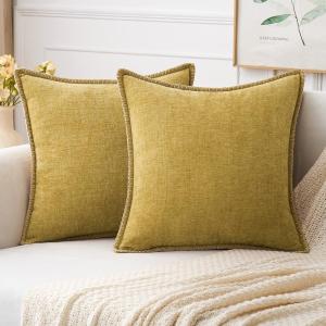 MIULEE Pack of 2 Couch Throw Pillow Covers 18×18 Inch Dark Teal Farmhouse Decorative Pillow Covers with Stitched Edge Soft Chenille Solid Dyed Spring Pillow Covers for Sofa Bed Living Room(Mustard Yellow)