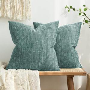 MIULEE Pack of 2 Decorative Burlap Linen Euro Sham Throw Pillow Covers for Sofa Couch Bed 24×24 Inch Modern Farmhouse Vintage Pillowcases Rustic Woven Textured Cushion Cover Blue(Azure)