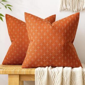 MIULEE Pack of 2 Decorative Burlap Linen Euro Sham Throw Pillow Covers for Sofa Couch Bed 24×24 Inch Modern Farmhouse Vintage Pillowcases Rustic Woven Textured Cushion Cover Blue(Burnt Orange)