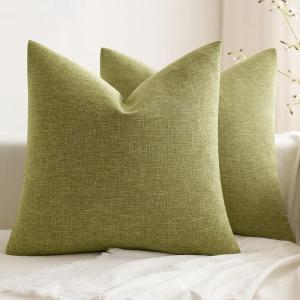 MIULEE Pack of 2 Decorative Farmhouse Linen Pillow Covers Rustic Boho Accent Outdoor Couch Throw Pillow Covers for Cushion Bed Sofa Living Room Home Decor 18×18 Inch Ivory(Sage Green)