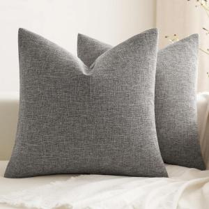 MIULEE Pack of 2 Decorative Farmhouse Linen Pillow Covers Rustic Boho Accent Outdoor Couch Throw Pillow Covers for Cushion Bed Sofa Living Room Home Decor 18×18 Inch Ivory(Grey)