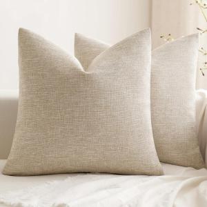 MIULEE Pack of 2 Decorative Farmhouse Linen Pillow Covers Rustic Boho Accent Outdoor Couch Throw Pillow Covers for Cushion Bed Sofa Living Room Home Decor 18×18 Inch Ivory(Neutral)
