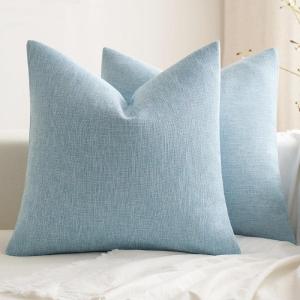 MIULEE Pack of 2 Decorative Farmhouse Linen Pillow Covers Rustic Boho Accent Outdoor Couch Throw Pillow Covers for Cushion Bed Sofa Living Room Home Decor 20×20 Inch Neutral(Light Blue)