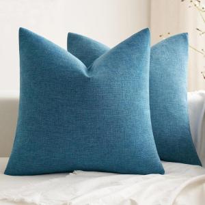 MIULEE Pack of 2 Decorative Farmhouse Linen Pillow Covers Rustic Boho Accent Outdoor Couch Throw Pillow Covers for Cushion Bed Sofa Living Room Home Decor 20×20 Inch Neutral(Blue)