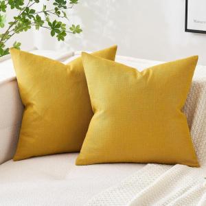 MIULEE Pack of 2 Decorative Linen Burlap Textured Pillow Covers Farmhouse Boho Accent Pillowcases Spring Home Decor for Couch Sofa Bedroom Living Room 18×18 Inch Light Olive Green(Bright Yellow)