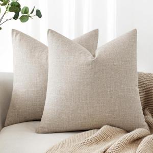MIULEE Pack of 2 Decorative Linen Burlap Textured Pillow Covers Farmhouse Boho Accent Pillowcases Spring Home Decor for Couch Sofa Bedroom Living Room 18×18 Inch Light Olive Green(Taupe)