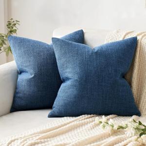 MIULEE Pack of 2 Decorative Linen Burlap Textured Pillow Covers Farmhouse Boho Accent Pillowcases Spring Home Decor for Couch Sofa Bedroom Living Room 18×18 Inch Light Olive Green(Blue)
