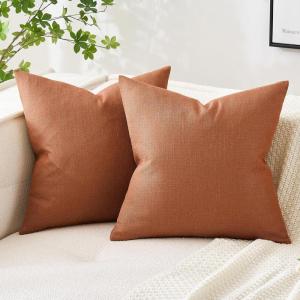 MIULEE Pack of 2 Decorative Linen Burlap Textured Pillow Covers Farmhouse Boho Accent Pillowcases Spring Home Decor for Couch Sofa Bedroom Living Room 18×18 Inch Light Olive Green(Rust)