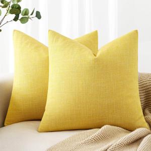 MIULEE Pack of 2 Decorative Linen Burlap Textured Pillow Covers Farmhouse Boho Accent Pillowcases Spring Home Decor for Couch Sofa Bedroom Living Room 18×18 Inch Light Olive Green(Yellow)