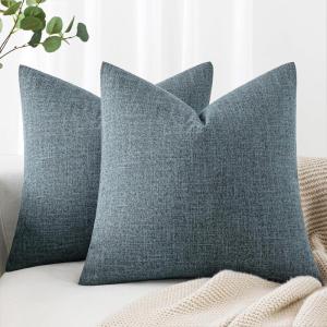 MIULEE Pack of 2 Decorative Linen Burlap Textured Pillow Covers Farmhouse Boho Accent Pillowcases Spring Home Decor for Couch Sofa Bedroom Living Room 18×18 Inch Light Olive Green(Dusty Blue)