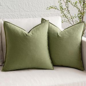 MIULEE Pack of 2 Decorative Linen Pillow Covers Boho Farmhouse Modern Soft Accent Throw Pillows Neutral Cushion Covers for Sofa Couch Bed Living Room Home Decor, 18×18 Inch Olive Green(Sage Green)