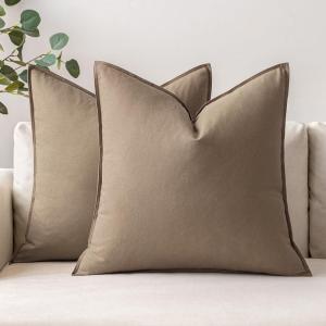 MIULEE Pack of 2 Decorative Linen Pillow Covers Boho Farmhouse Modern Soft Accent Throw Pillows Neutral Cushion Covers for Sofa Couch Bed Living Room Home Decor, 18×18 Inch Olive Green(Coco Brown)