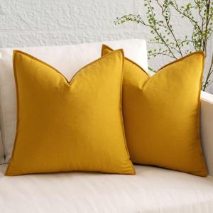 MIULEE Pack of 2 Decorative Linen Pillow Covers Boho Farmhouse Modern Soft Accent Throw Pillows Neutral Cushion Covers for Sofa Couch Bed Living Room Home Decor, 18×18 Inch Olive Green(Yellow)