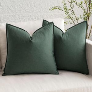 MIULEE Pack of 2 Decorative Linen Pillow Covers Boho Farmhouse Modern Soft Accent Throw Pillows Neutral Cushion Covers for Sofa Couch Bed Living Room Home Decor, 18×18 Inch Olive Green(Dark Green)