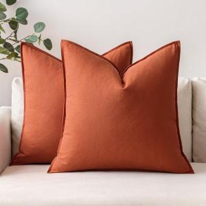 MIULEE Pack of 2 Decorative Linen Pillow Covers Boho Farmhouse Modern Soft Accent Throw Pillows Neutral Cushion Covers for Sofa Couch Bed Living Room Home Decor, 18×18 Inch Olive Green(Burnt Orange)