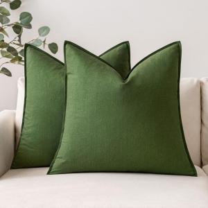 MIULEE Pack of 2 Decorative Linen Pillow Covers Boho Farmhouse Modern Soft Accent Throw Pillows Neutral Cushion Covers for Sofa Couch Bed Living Room Home Decor, 18×18 Inch Olive Green(Moss Green)