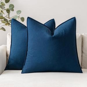 MIULEE Pack of 2 Decorative Linen Pillow Covers Boho Farmhouse Modern Soft Accent Throw Pillows Neutral Cushion Covers for Sofa Couch Bed Living Room Home Decor, 18×18 Inch Olive Green(Navy)