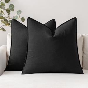MIULEE Pack of 2 Decorative Linen Pillow Covers Boho Farmhouse Modern Soft Accent Throw Pillows Neutral Cushion Covers for Sofa Couch Bed Living Room Home Decor, 18×18 Inch Olive Green(Black)