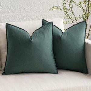 MIULEE Pack of 2 Decorative Linen Pillow Covers Boho Farmhouse Modern Soft Accent Throw Pillows Neutral Cushion Covers for Sofa Couch Bed Living Room Home Decor, 18×18 Inch Olive Green(Deep Green)