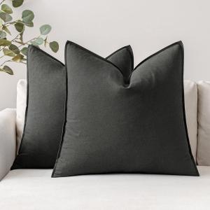 MIULEE Pack of 2 Decorative Linen Pillow Covers Boho Farmhouse Modern Soft Accent Throw Pillows Neutral Cushion Covers for Sofa Couch Bed Living Room Home Decor, 18×18 Inch Olive Green(Dark Gray)