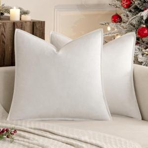 MIULEE Pack of 2 Decorative Linen Pillow Covers Boho Farmhouse Modern Soft Accent Throw Pillows Neutral Cushion Covers for Sofa Couch Bed Living Room Home Decor, 18×18 Inch Olive Green(Pure White)