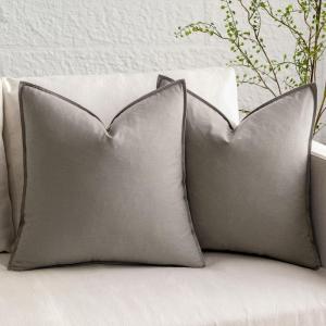 MIULEE Pack of 2 Decorative Linen Pillow Covers Boho Farmhouse Modern Soft Accent Throw Pillows Neutral Cushion Covers for Sofa Couch Bed Living Room Home Decor, 18×18 Inch Olive Green(Light Grey)